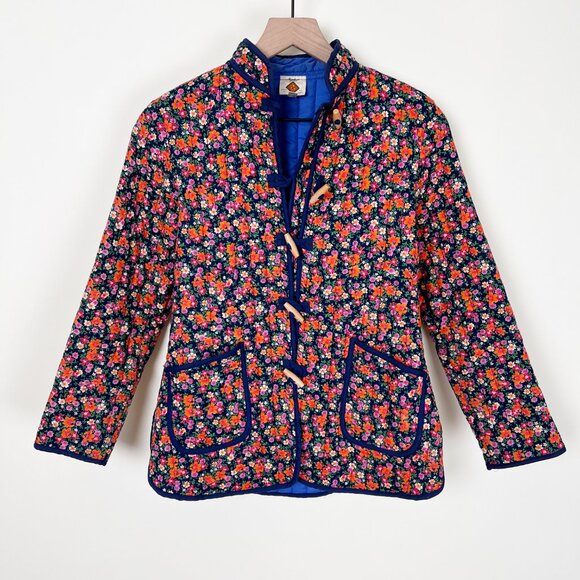 Vintage Quilted Floral Print Toggle Duffle Pea Coat Barn Puffer Jacket 60s 70s - Picture 5 of 11